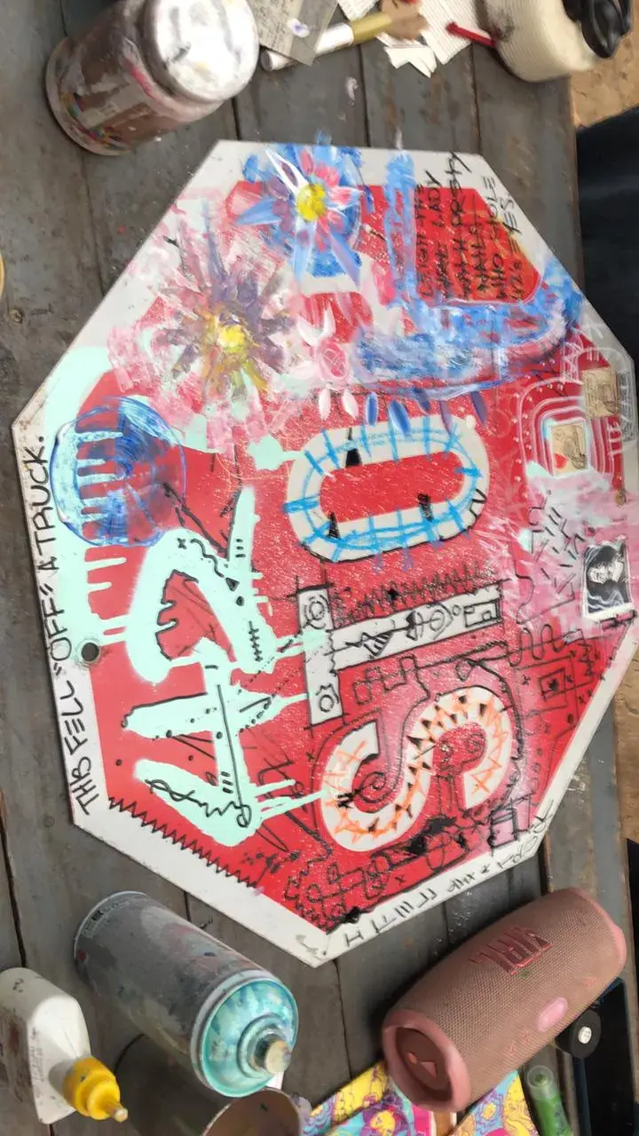 Finished stop sign - layered graffiti